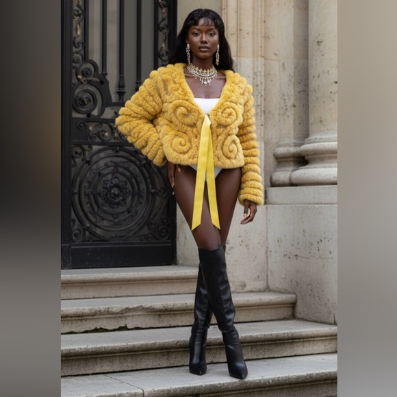 BCBGMaxAzria Cream Rabbit Fur Jacket - Picture 1 of 14